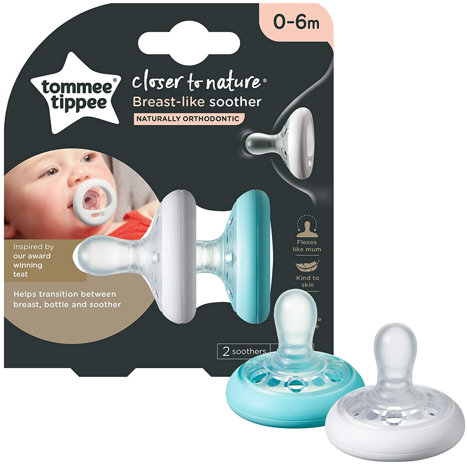 Buy Tommee Tippee Closer To Nature Breast Like Soother, Pack of 2, (0-6 months) for SAR 39.00 | Mamas & Papas SA